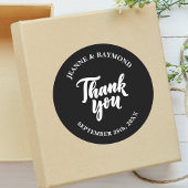 Zwart Modern Minimalistisch Bruiloft Dank u Favor Ronde Sticker