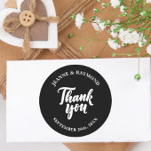 Zwart Modern Minimalistisch Bruiloft Dank u Favor Ronde Sticker