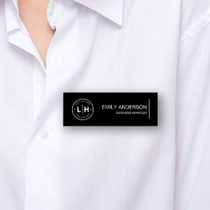 Zwart Modern Minimalistisch Gepersonaliseerd Logo Naambadge