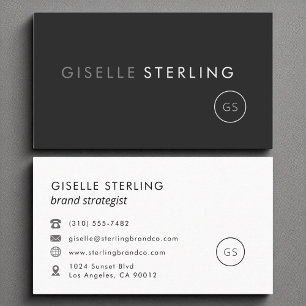 Zwart Modern Minimalistisch Monogram Eenvoudig Visitekaartje