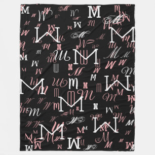Zwart Modern monogram Fleece Deken