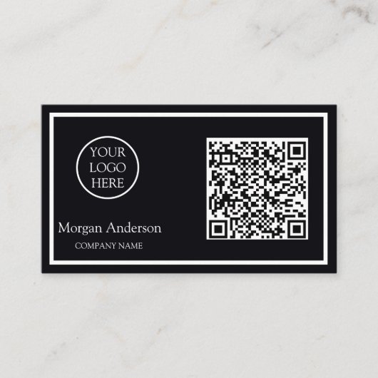 Zwart Modern Professioneel QR Code Business Logo Visitekaartje (Voorkant)