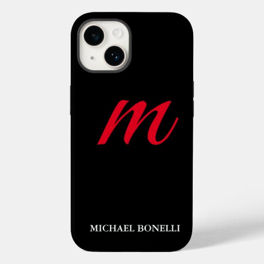 Zwart-modern rood monogram Case-Mate iPhone case (Achterkant)