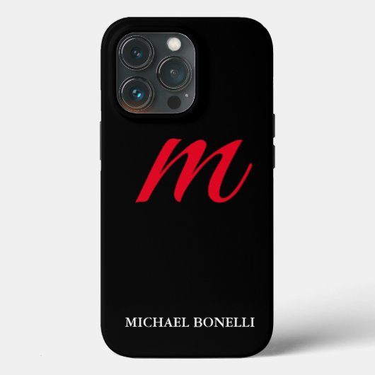 Zwart-modern rood monogram Case-Mate iPhone case (Achterkant)