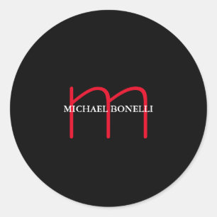 Zwart-modern rood monogram ronde sticker