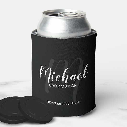 Zwart modern script - Aangepaste Groomsmen Blikjeskoeler