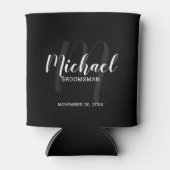 Zwart modern script - Aangepaste Groomsmen Blikjeskoeler (Voorkant)