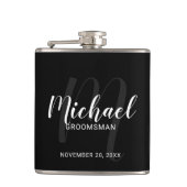Zwart modern script - Aangepaste Groomsmen Heupfles (Voorkant)