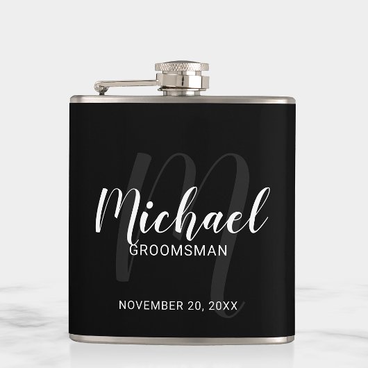 Zwart modern script - Aangepaste Groomsmen Heupfles