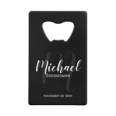 Zwart modern script - Aangepaste Groomsmen Kredietkaart Flessenopener (Voorkant)