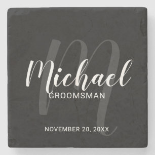 Zwart modern script - Aangepaste Groomsmen Stenen Onderzetter