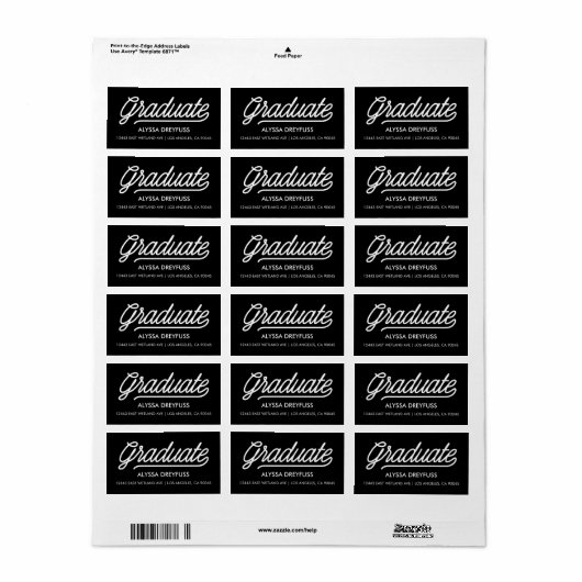 Zwart Modern Script Afstuderen Adresetiketten Etiket (Full Sheet)
