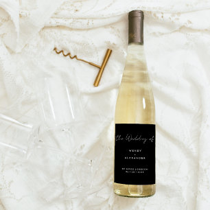 Zwart Modern Script Bruiloft Wijn Etiket