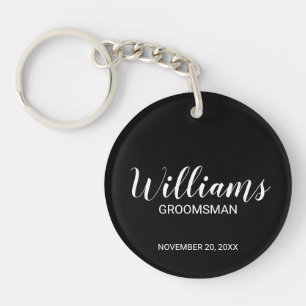Zwart Modern Script Gepersonaliseerde Groomsman Sleutelhanger