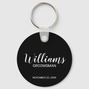 Zwart Modern Script Gepersonaliseerde Groomsman Sleutelhanger