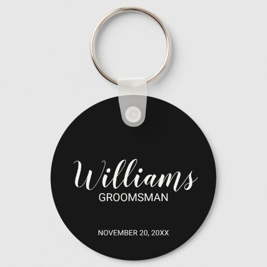 Zwart Modern Script Gepersonaliseerde Groomsman Sleutelhanger (Voorkant)
