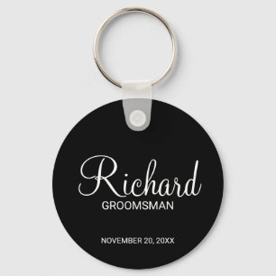 Zwart Modern Script Gepersonaliseerde Groomsman Sleutelhanger