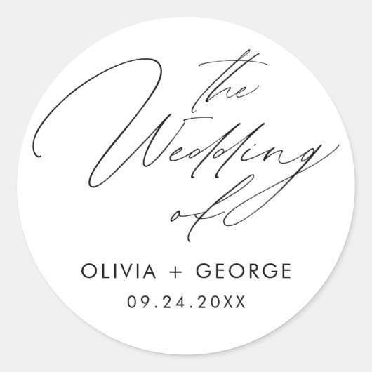 Zwart Modern Script Kalligrafie Ronde Sticker (Voorkant)