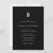 Zwart Modern Script Monogram bruiloft uitnodiging (Voorkant)
