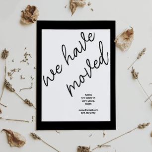 Zwart Modern Script Moving Aankondiging Adres Briefkaart