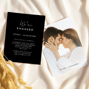 Zwart Modern Script We're Engaged Photo Verloving Kaart