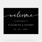 Zwart Modern Script Wit Bruiloft Welkomstbord Acryl Bord (Voorkant)