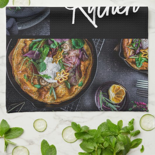 Zwart Modern Stijlvol Typografie Custom Photo Theedoek (Gevouwen)