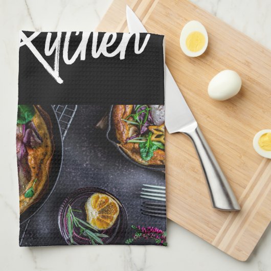 Zwart Modern Stijlvol Typografie Custom Photo Theedoek (Quarter Fold)