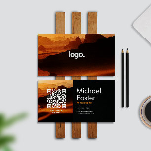 Zwart Moderne Fotograaf Scannable Arcode Visitekaartje