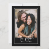 Zwart Moderne Minimalistische Engagement Party Fot Kaart (Achterkant)