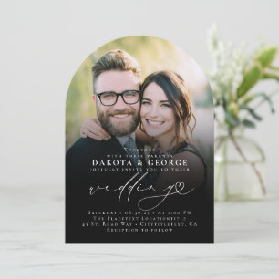 Zwart Moderne Minimalistische Hart Script Trouwfot Kaart