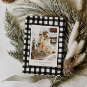 Zwart Moderne Retro Plakken Familie Foto Xmas Feestdagenkaart