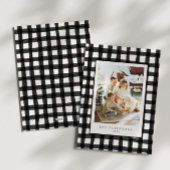 Zwart Moderne Retro Plakken Familie Foto Xmas Feestdagenkaart