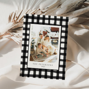 Zwart Moderne Retro Plakken Familie Foto Xmas Feestdagenkaart