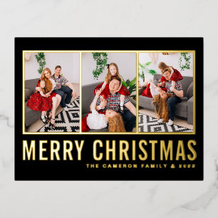 Zwart Moderne Typografie Fotocollage Kerstmis Folie Feestdagen Briefkaart