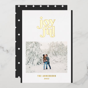 zwart moderne vrolijke 1 foto folie kerstkaart feestdagenkaart