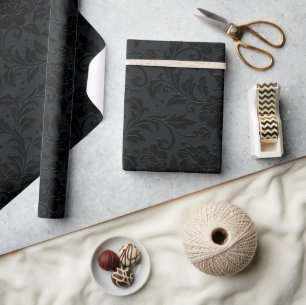 Zwart monochromatisch vintage damastpatroon cadeaupapier