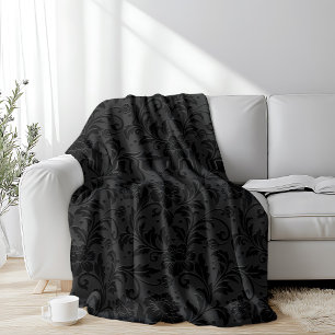 Zwart monochromatisch vintage damastpatroon fleece deken