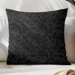 Zwart monochromatisch vintage damastpatroon kussen