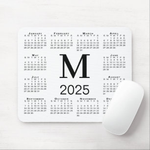 Zwart Monogram 2025 Kalender op Wit Muismat