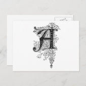 Zwart  monogram A Script Floral Briefkaart (Voorkant / Achterkant)