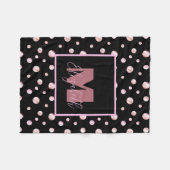 Zwart Monogram Aangepaste Naam Polka Dots Geometri Fleece Deken (Voorkant (Horizontaal))