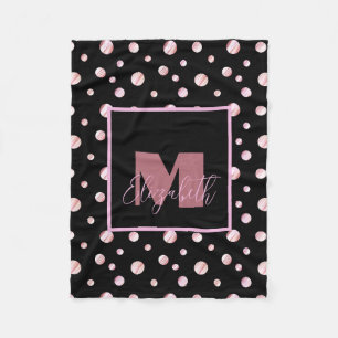 Zwart Monogram Aangepaste Naam Polka Dots Geometri Fleece Deken