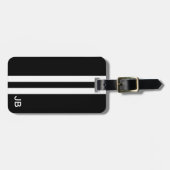 Zwart monogram Bagagelabel met witte strepen (Voorkant horizontaal)