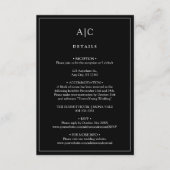 Zwart Monogram Bruiloft Details Behuizing Kaart (Voorkant)