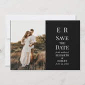 Zwart Monogram Custom Photo Save the Date Kaart (Voorkant)