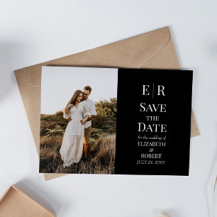 Zwart Monogram Custom Photo Save the Date Kaart