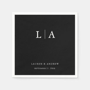 Zwart monogram eenvoudige minimalistische bruiloft servet