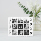 Zwart monogram Familie Foto Collage Briefkaart (Staand voorkant)