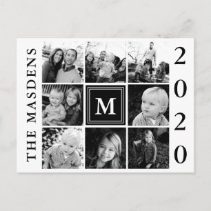 Zwart monogram Familie Foto Collage Briefkaart